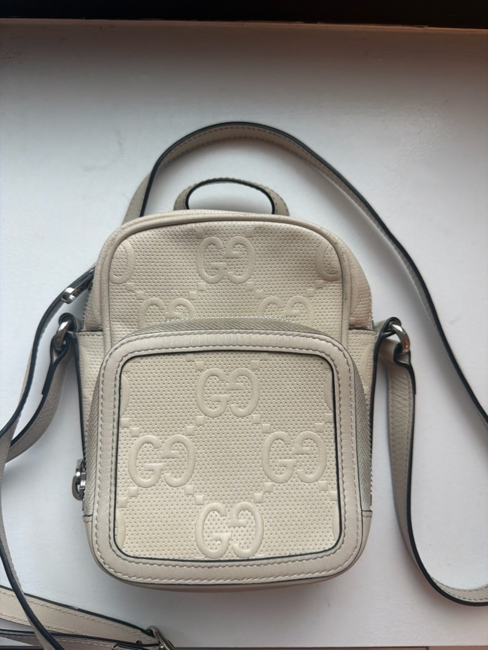 Gucci Cream Embossed GG Mini Crossbody